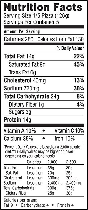 Nutrition Facts Thin Crust Cheese Pizza